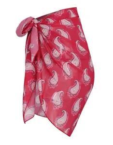 Roter Paisley Chiffon Strand Sarong Wickelrock, leichtes Badebekleidung Detail mit tollem Print.