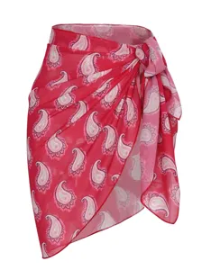 Roter Paisley Chiffon Strand Sarong Wickelrock für Damen, sexy Bikini Cover Up.