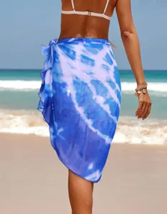 Damen Batik Strand Sarong blau Chiffon Wickelrock Bikini Cover Up Strandbekleidung