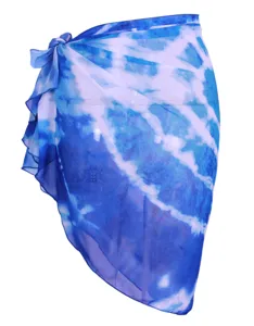 Blaues Batik Strandtuch Bikini Cover-Up Detail, leichtes Chiffon Material für Damen.