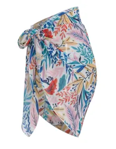 Blumenprint Chiffon Strand Sarong Detail, leichter Wickelrock für Sommer Strandbekleidung.