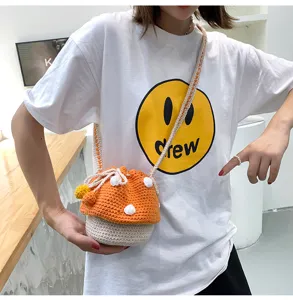 Sac seau champignon au crochet fait main sac bandoulière tricoté mignon pour femmes