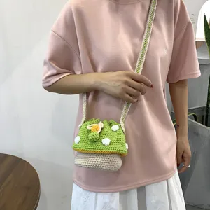 Sac seau champignon au crochet fait main mode mignon sac bandoulière tricoté pour femmes