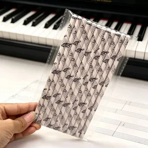 Music note pattern HB pencils set, 12 pcs transparent bagged round wooden pencils for school