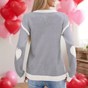 Maglione in maglia da donna con motivo a cuore, top elegante con scollo tondo inverno.