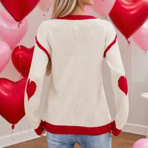 Maglione in maglia con cuore da donna di San Valentino, top casual a manica lunga e girocollo.
