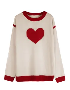 Donna simpatico maglione in maglia con cuore rosso manica larga girocollo top casual
