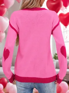 Maglione lavorato a maglia girocollo colorblock cuore San Valentino donna autunno inverno
