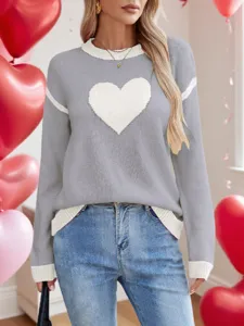 Maglione Donna San Valentino Cuore Girocollo Manica Lunga Tricot Autunno Moda Top