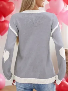 Donna San Valentino patch cuore girocollo maglione di maglia grigio manica lunga top