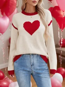 Maglione in maglia girocollo con blocco di colore cuore San Valentino donna autunno top