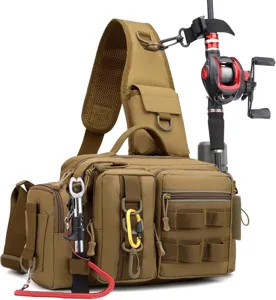 Taktische Angel Umhängetasche Mehrzweck Outdoor Angeltasche mit Rutenhalter Kaki