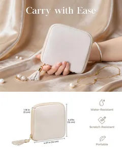 Boîte de rangement de bijoux de voyage portable avec fermeture éclair pour bagues.