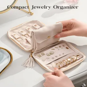 Organisateur de bijoux compact en velours trousse de voyage portable pour bagues