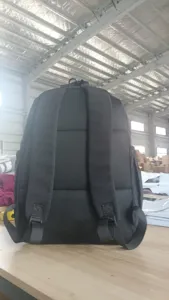Schwarzer Outdoor-Freizeitrucksack mit atmungsaktivem Netz-Rückenpanel und Schultergurten.