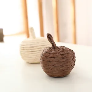 Handmade straw woven pumpkin ball decoration autumn harvest home ornament detail view