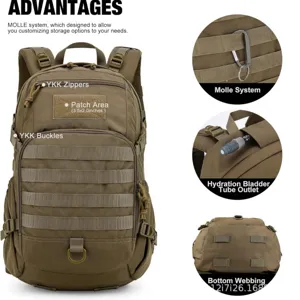 Tactical backpack military MOLLE daypack hiking rucksack with YKK zippers and patch area