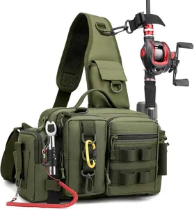 Multifunktionale Angeltasche für Angelköder, Outdoor Schultertasche mit Rutenhalter.