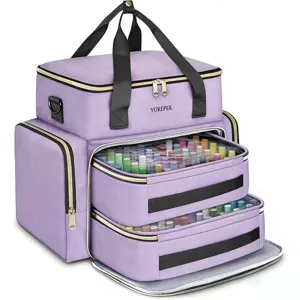 Double layer nail polish storage bag organizer with removable pouches and sturdy handles for travel.