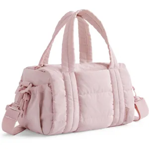 Pink Puffy Nylon Crossbody Bag Lightweight Quilted Tote Top Handle Casual Handbag Women