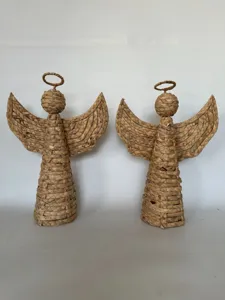 Handgefertigte gewebte Stroh Engel Figur natürliche Pflanzen Handwerk Deko Tisch Ornament