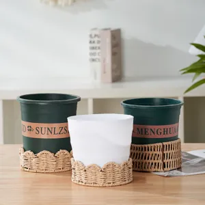 Vaso di fiori intrecciato in paglia fatto a mano stile pastorale cestino da scrivania.