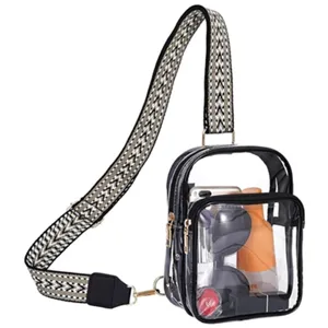 Transparent Clear Crossbody Bag Stadium Approved Waterproof PVC Shoulder Bag With Adjustable Wide Strap For Women