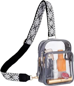 Clear crossbody bag for women transparent shoulder bag with wide adjustable strap for travel.