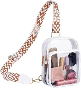 Clear sling backpack for women transparent crossbody bag with stylish patterned wide strap