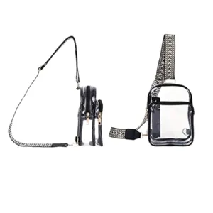 Clear crossbody bag for women, transparent chest bag with adjustable patterned wide strap