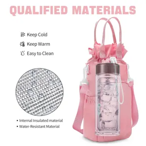 Detail view of the insulated water bottle bag, showing waterproof fabric and strap features.