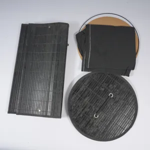 Details of foldable black bamboo laundry basket parts, cloth liner and round base.