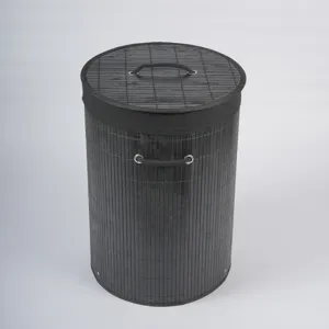 Foldable Bamboo Laundry Hamper with Lid Large Round Woven Clothes Storage Basket for Bedroom Bathroom