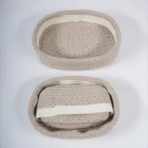 Cotton rope woven storage basket 3-piece set nested organizers for home decor and desktop tidying.