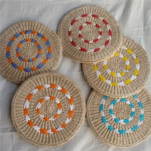 Handcrafted woven straw meditation mat round floor cushion natural tatami mat for home decoration