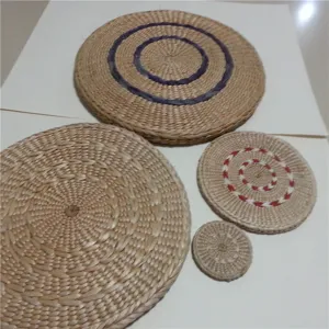 Handmade woven straw mat set round cattail meditation cushion for home yoga decor