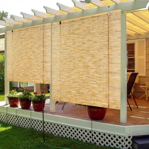 Outdoor reed roll-up blind natural sunshade curtain for patio garden home decor and shading