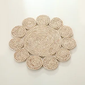 Handmade Natural Corn Husk Woven Heat Insulation Mat Pastoral Style Round Table Placemat Anti-Scald Dining Table Mat
