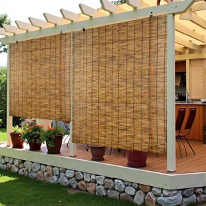 Natural reed roller blind outdoor sunshade bamboo curtain for patio and garden decor