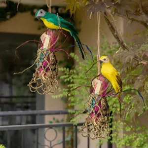 Handmade straw woven parrot hanging toy, perfect for home and lovely garden decoration.