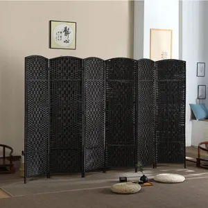 Divisorio pieghevole stile cinese, paravento nero intrecciato retrò per la casa e il soggiorno.