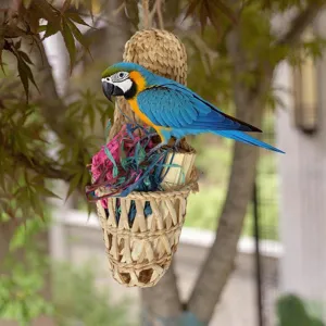 Handmade straw woven parrot toy bird chewing cage hanging toy natural cattail grass pet supplies