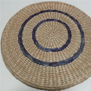 Handmade woven straw meditation mat round natural rush floor cushion for yoga decor