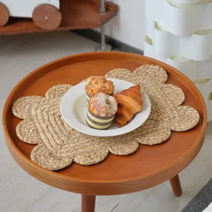 Set de table tressé en paille fait main style nordique forme de fleur tapis isolante thermique