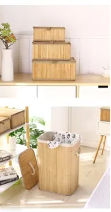 Bamboe opbergmand en wasmand set, natuurlijk geweven ontwerp voor thuisorganisatie.