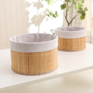Natural pastoral style bamboo woven storage basket, handmade desktop organizer for toys and snacks.