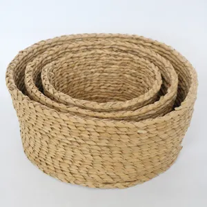 Handmade straw woven storage basket 3-piece set, natural seagrass nesting container organizer.