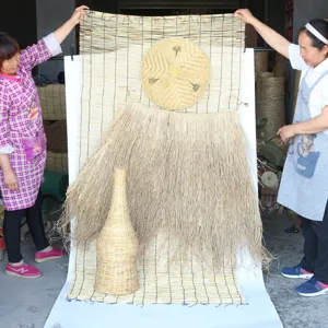 Handmade bamboo and straw woven lampshade rustic natural home decor craft pendant light fixture