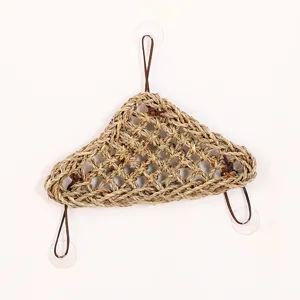 Triangle seagrass pet hammock climbing net detail showing woven texture and suction cups.