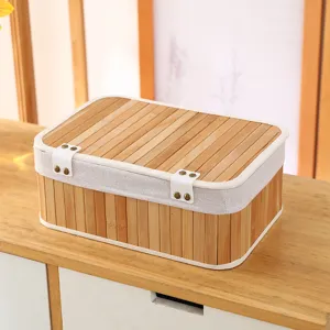 Boite de rangement en bambou faite a la main avec couvercle panier de bureau pour maison